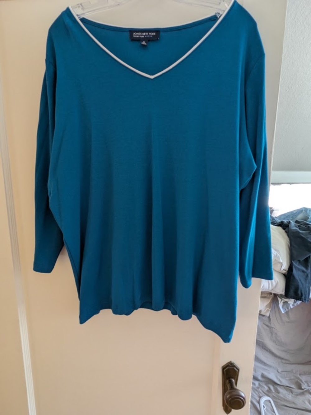 FINAL MARKDOWN! Jones New York Teal 3/4 sleeve Tee with White Piping, Women's 2x